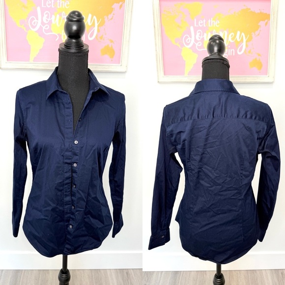 Banana Republic Tailored Fit Dark Blue Women’s Button Up (6) - Picture 1 of 6
